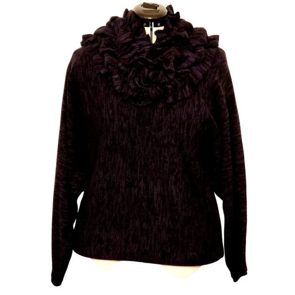 Alfani Plus Size Womens Sweater 1X | Purple Black | NWT | Removable Ruffle Scarf - Picture 1 of 8